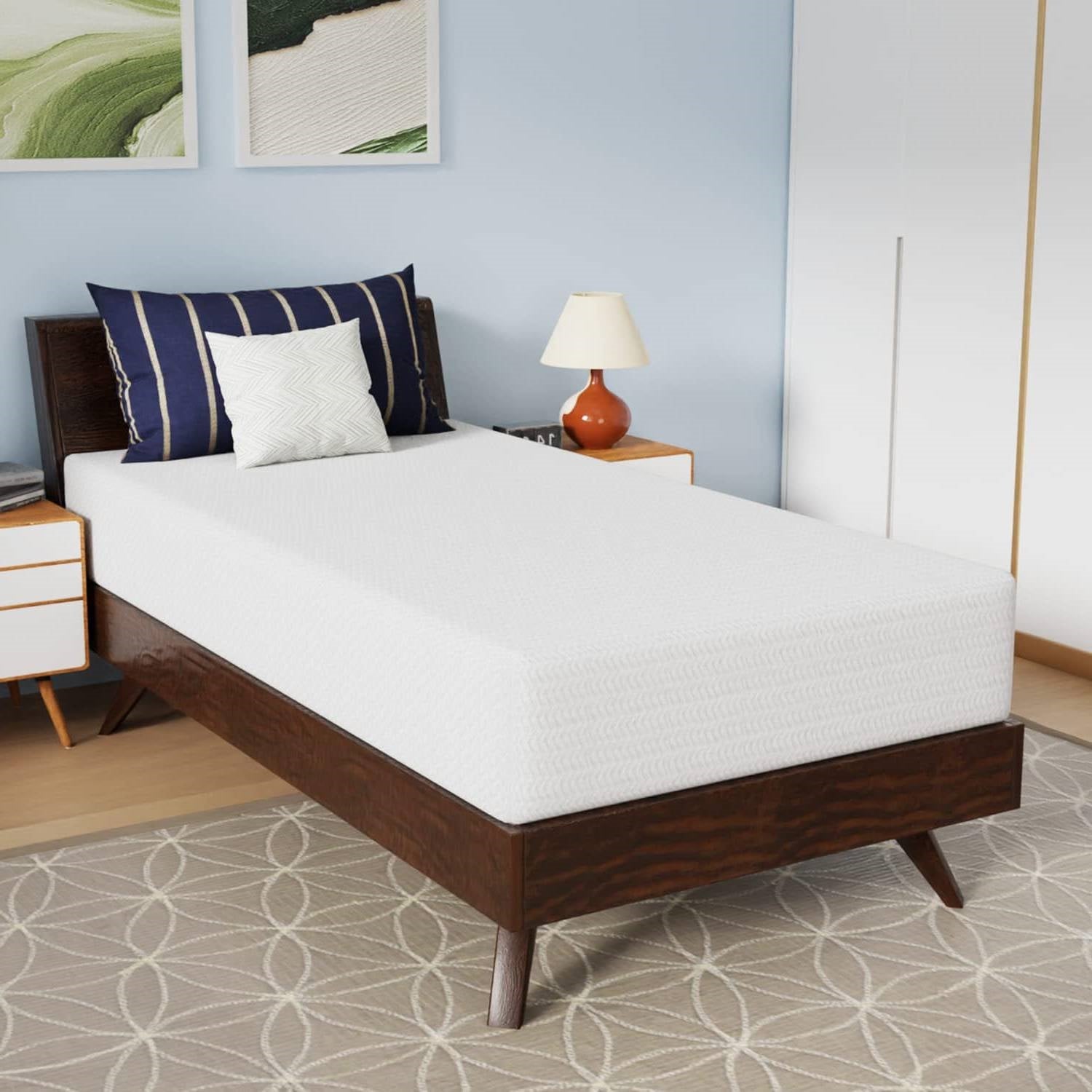 Twin and Twin XL Mattresses displayed on a modern bed frame in a stylish bedroom setting.