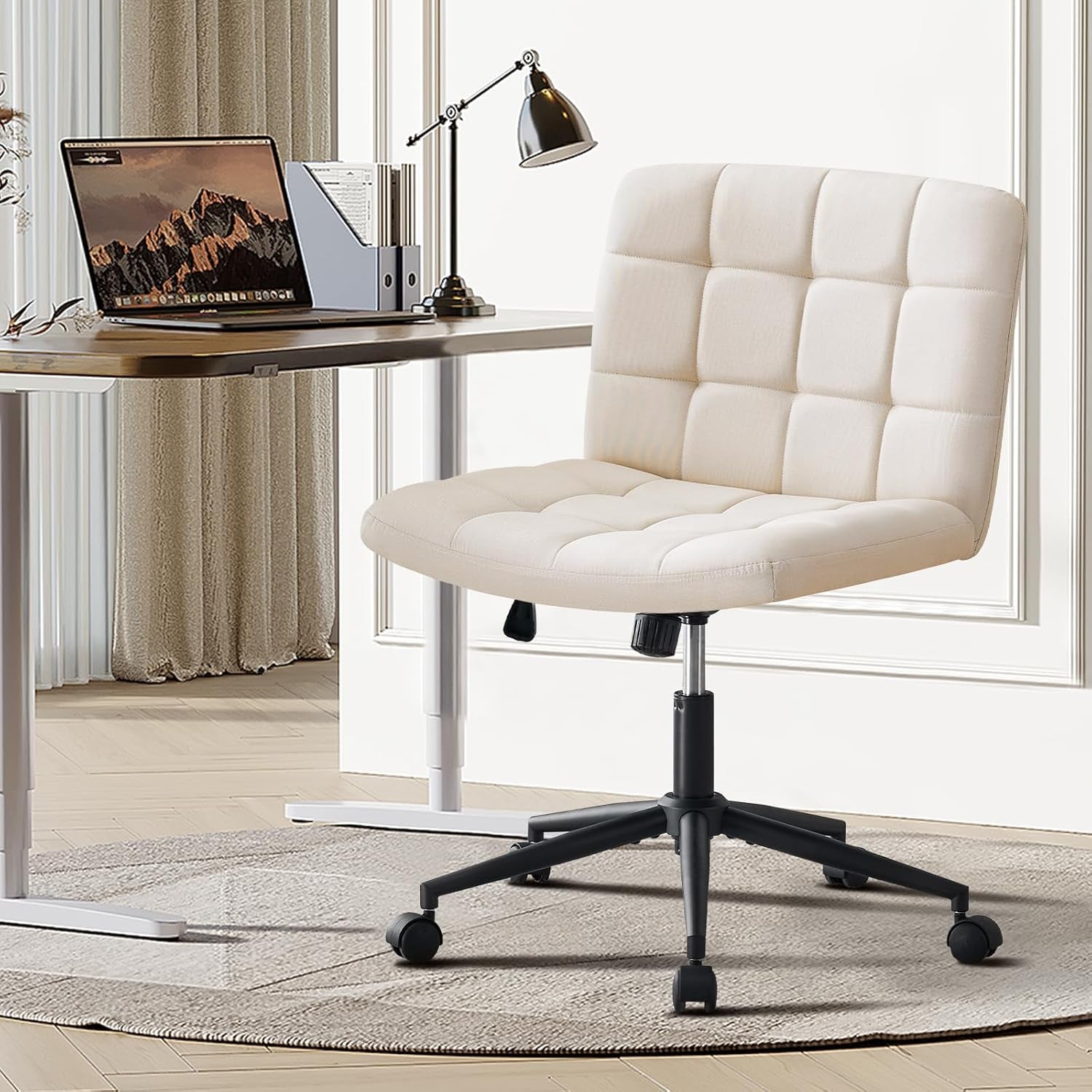 Armless Office Chairs in a stylish home office setting with a modern desk and chair design.