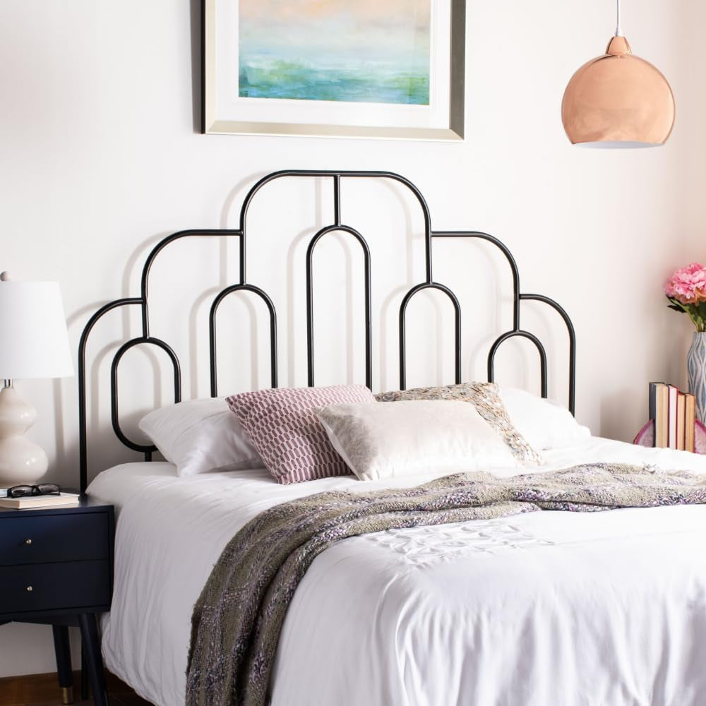 Metal Headboards in a modern bedroom featuring a stylish black metal headboard design.