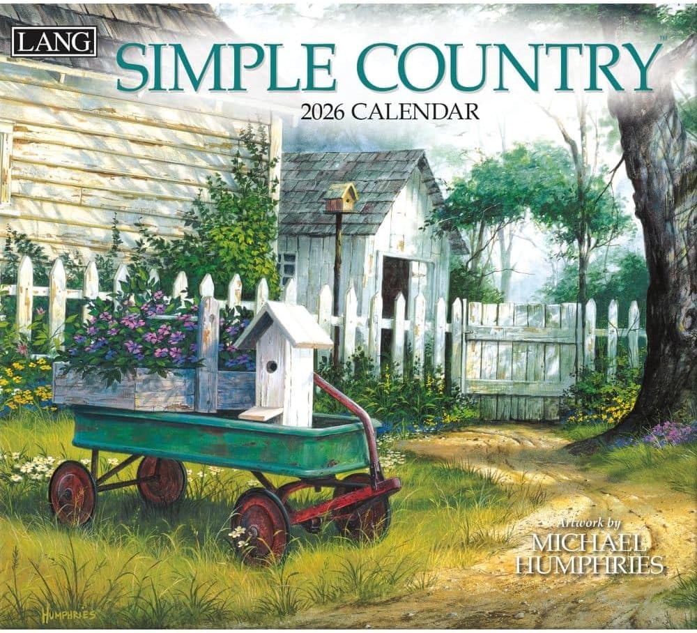 Simple Country 2026 Calendar featuring a wagon and birdhouse in a scenic country setting.