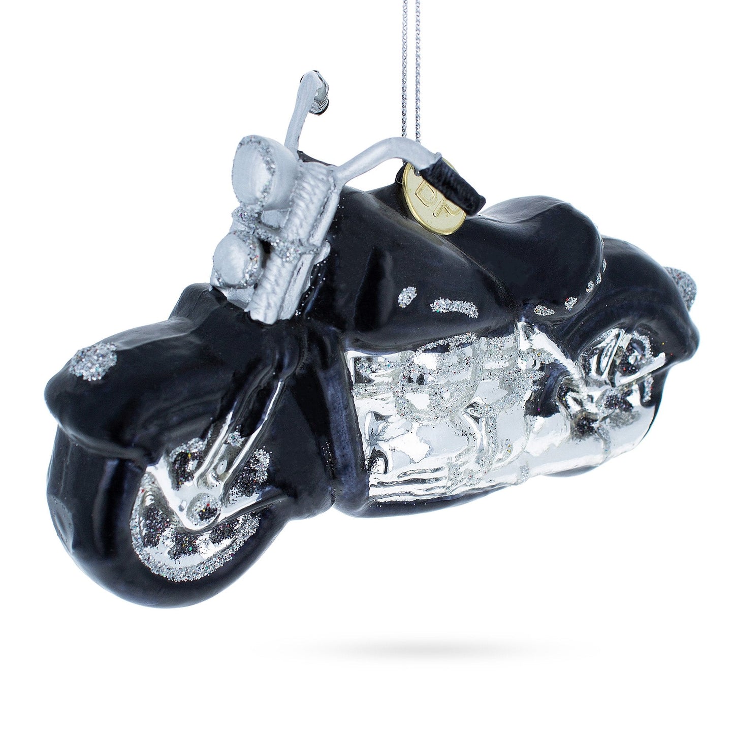 Black & White Motorcycle Glass Christmas Ornament