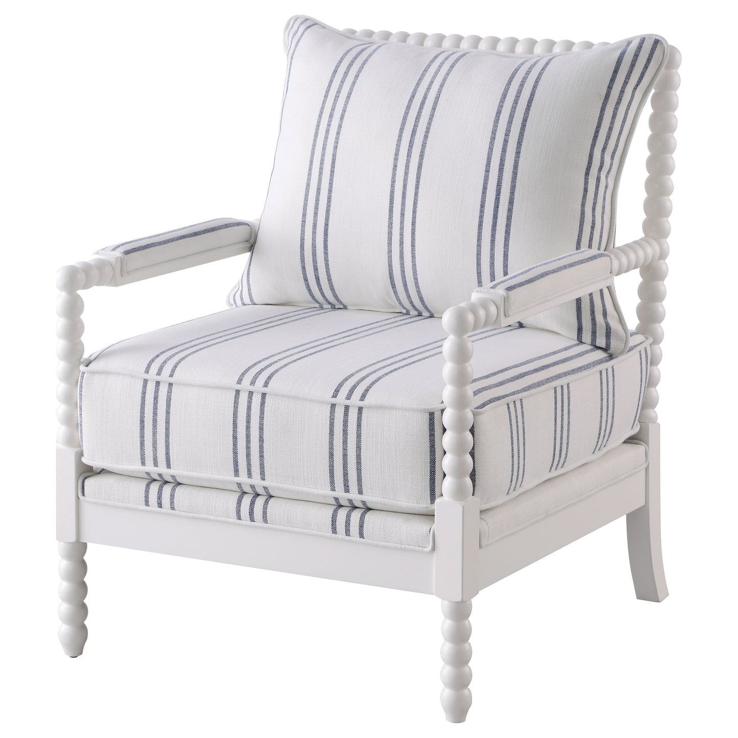White and Navy Upholstered Stripe Accent Chair with Linen-Like Fabric