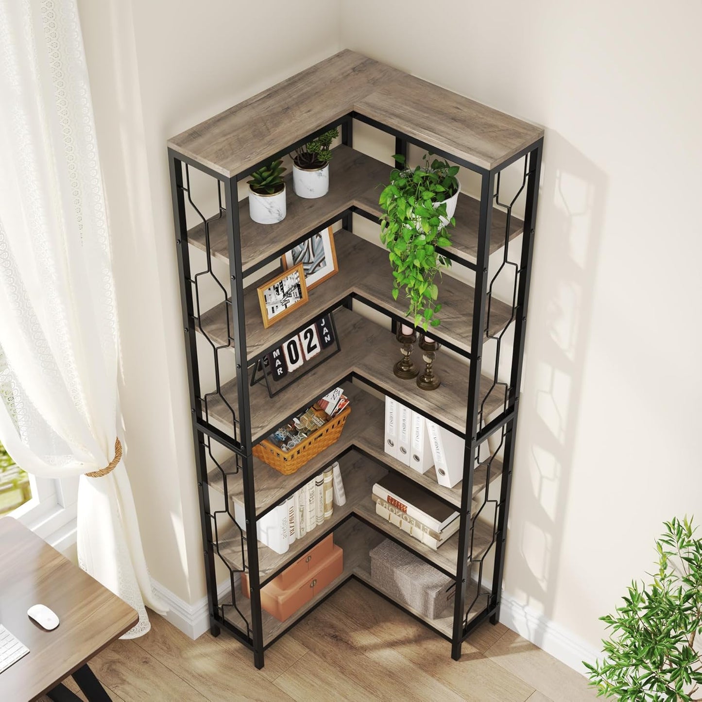 78.74" Tall 7-Tier Industrial Bookshelf