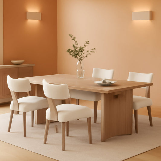 Beige Upholstered Linen Dining Armchairs Wood Legs