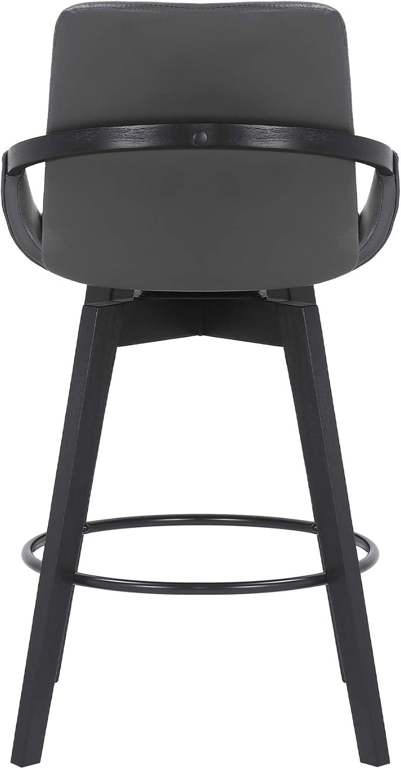 Mid Century Swivel Bar Stool Gray Faux Leather 26 Inch Seat