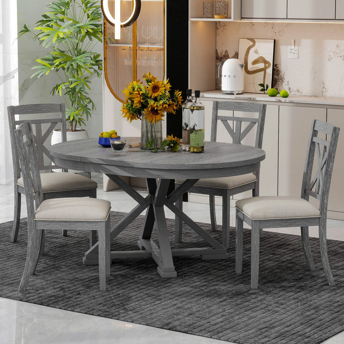 TREXM 5-Piece Retro Functional Dining Table Set