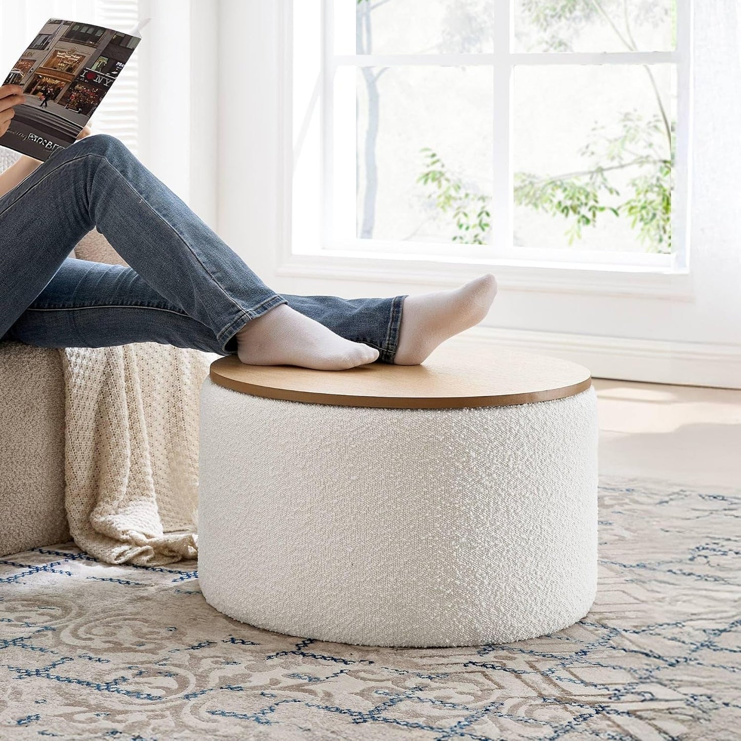 21 Inch Round Ottoman With Ample Storage Compartment