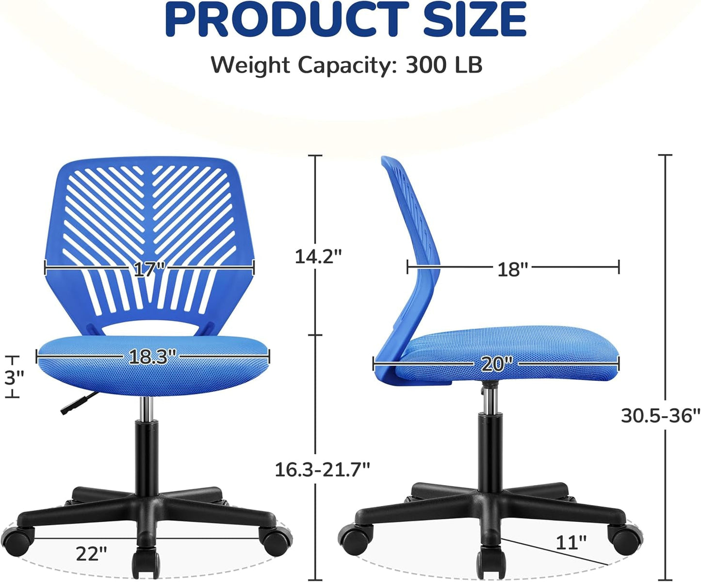 Blue Adjustable Student Desk Chair With Lumbar Support