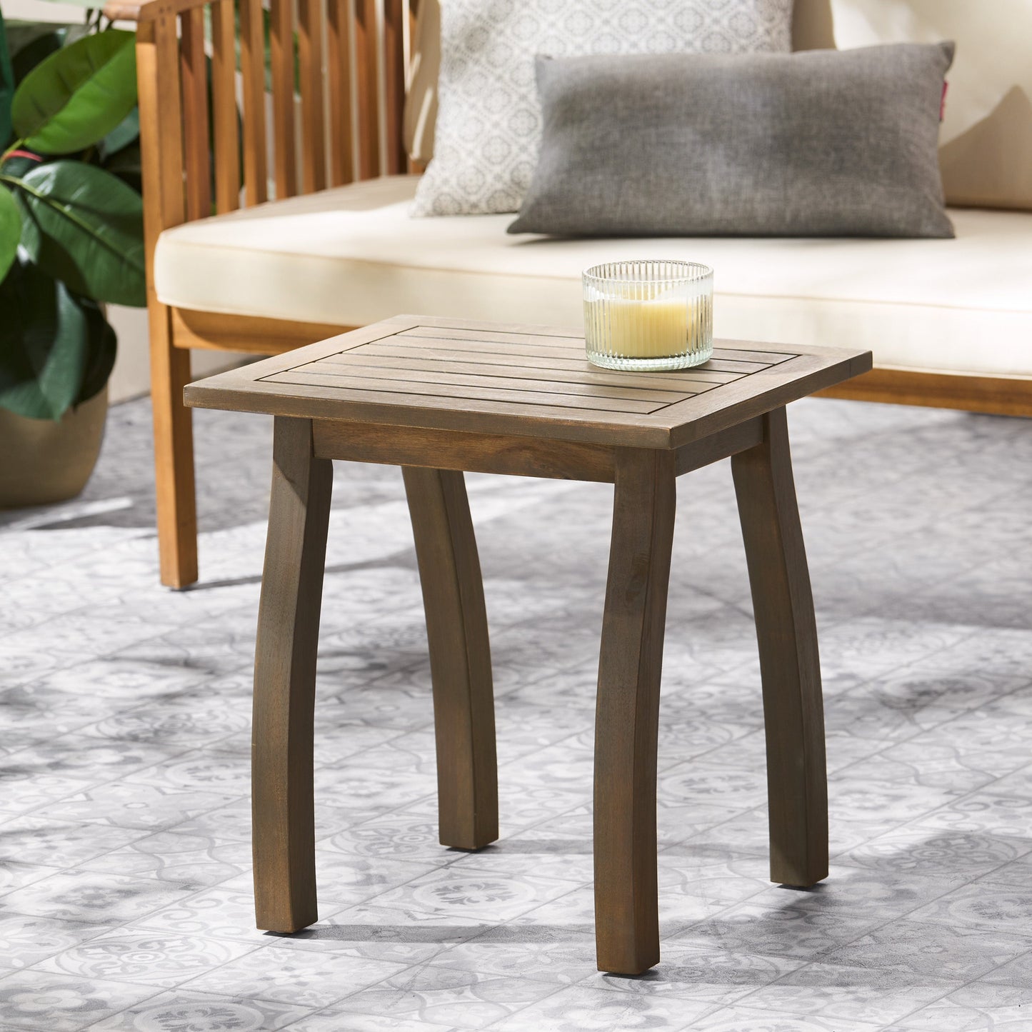 Kinesis Outdoor Side Table with Slatted Top and Wood Frame, Grey