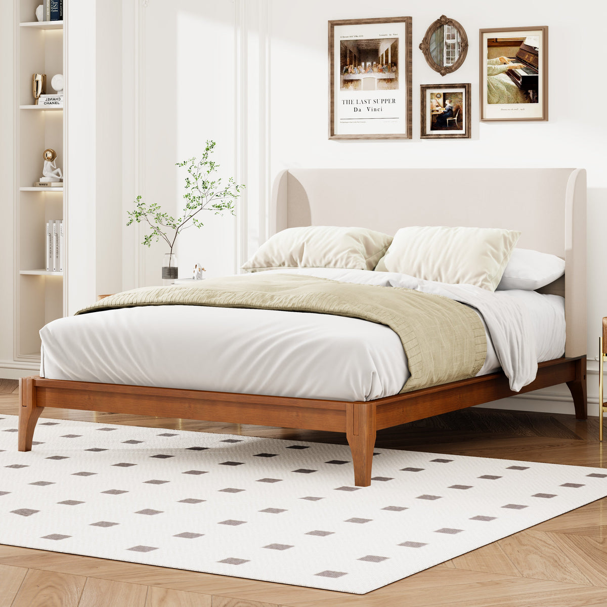 King Size Solid Dry Bamboo Wood Platform Bed