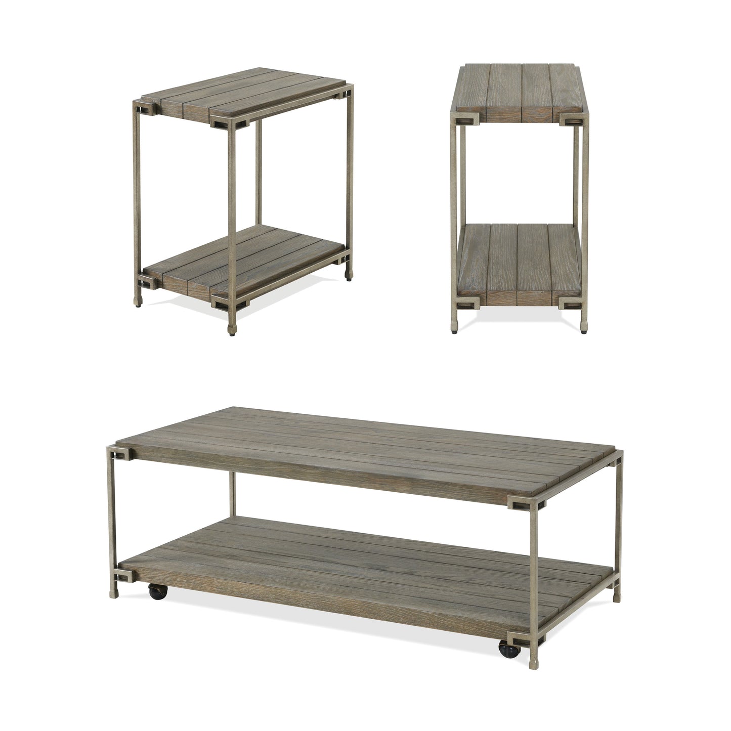 Corbeta 3-Piece Metal Frame Wood Living Room Coffee Table Set