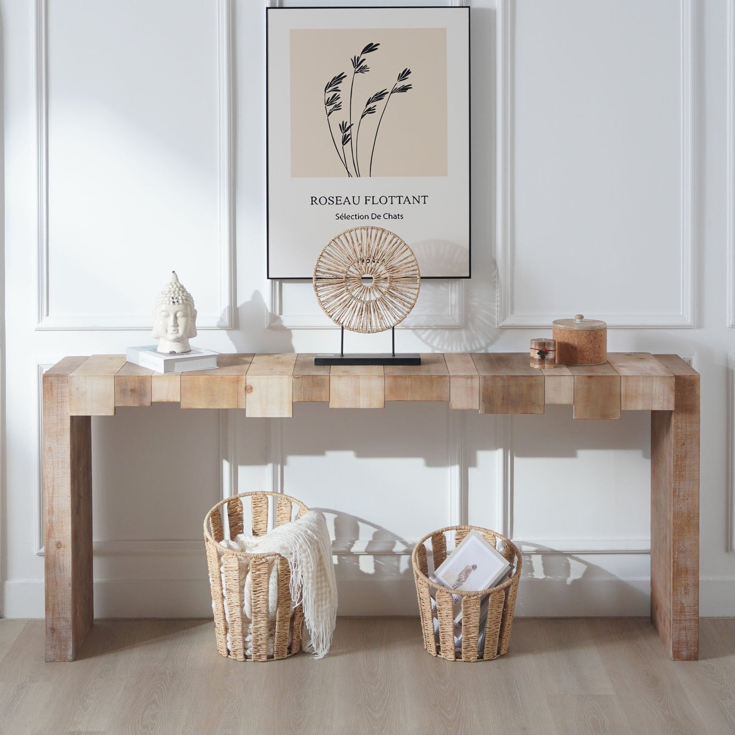 Modern Rustic Console Table - 71" Entryway Table with Sculpted Block Design