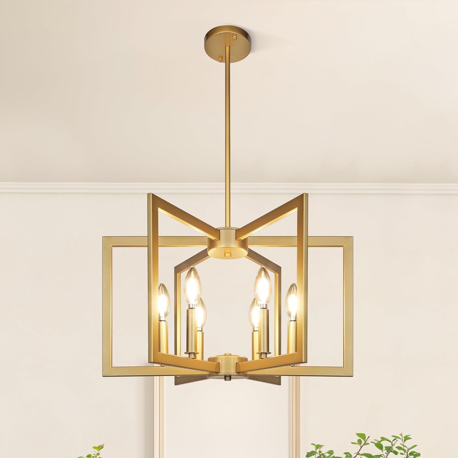 Six Light Gold Pendant Light Modern Farmhouse Chandelier in a stylish interior setting.