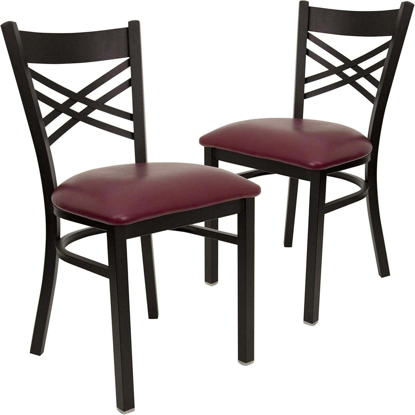 Set of 2 Hercules Burgundy Vinyl XBack Metal Dining Chairs for Restaurants Durable Steel Frame