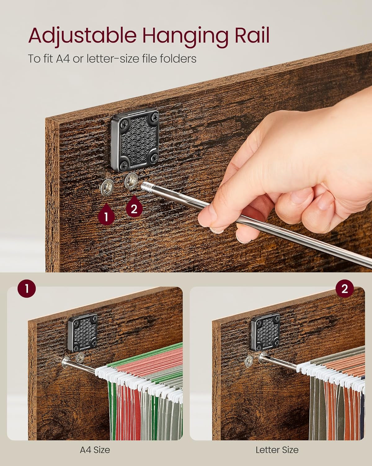 Two Drawer File Cabinet With Lock Printer Stand For A4 And Letter Size Files Rustic Brown And Black