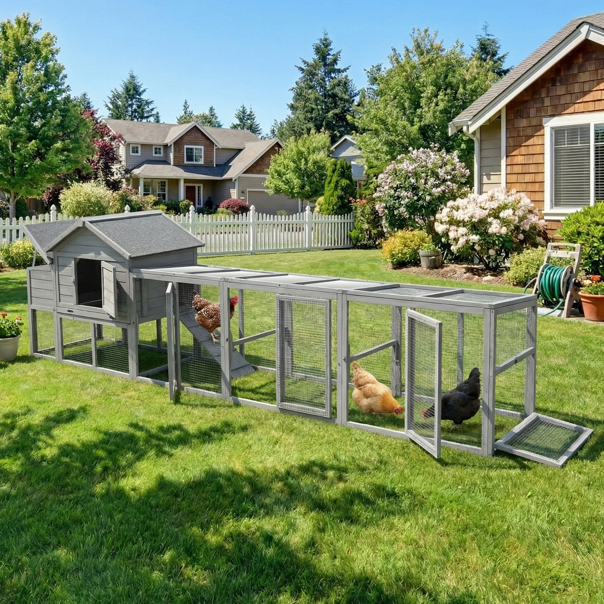141" Gray Large Wooden Chicken Coop