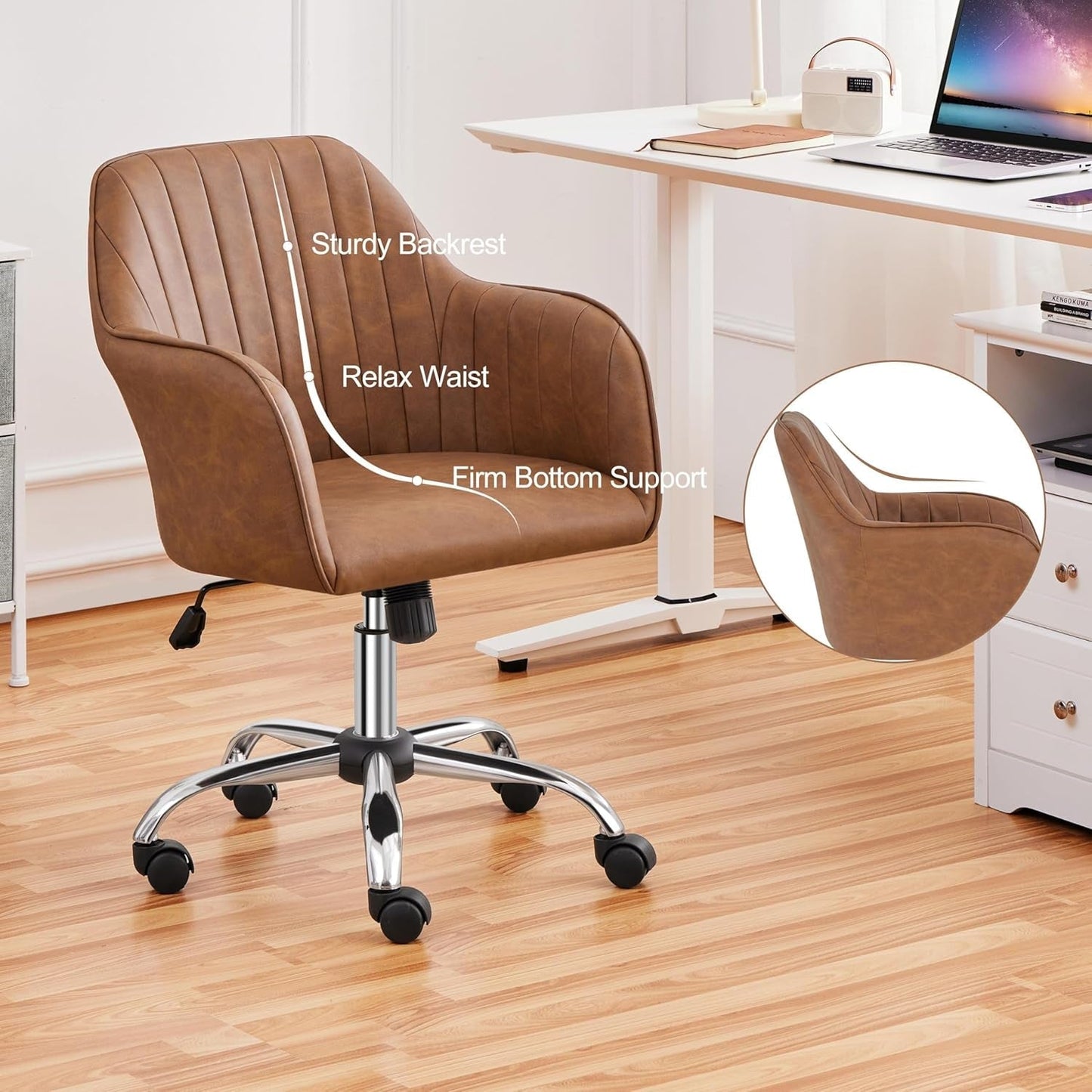 Height Adjustable Brown Ergonomic Office Desk Chair