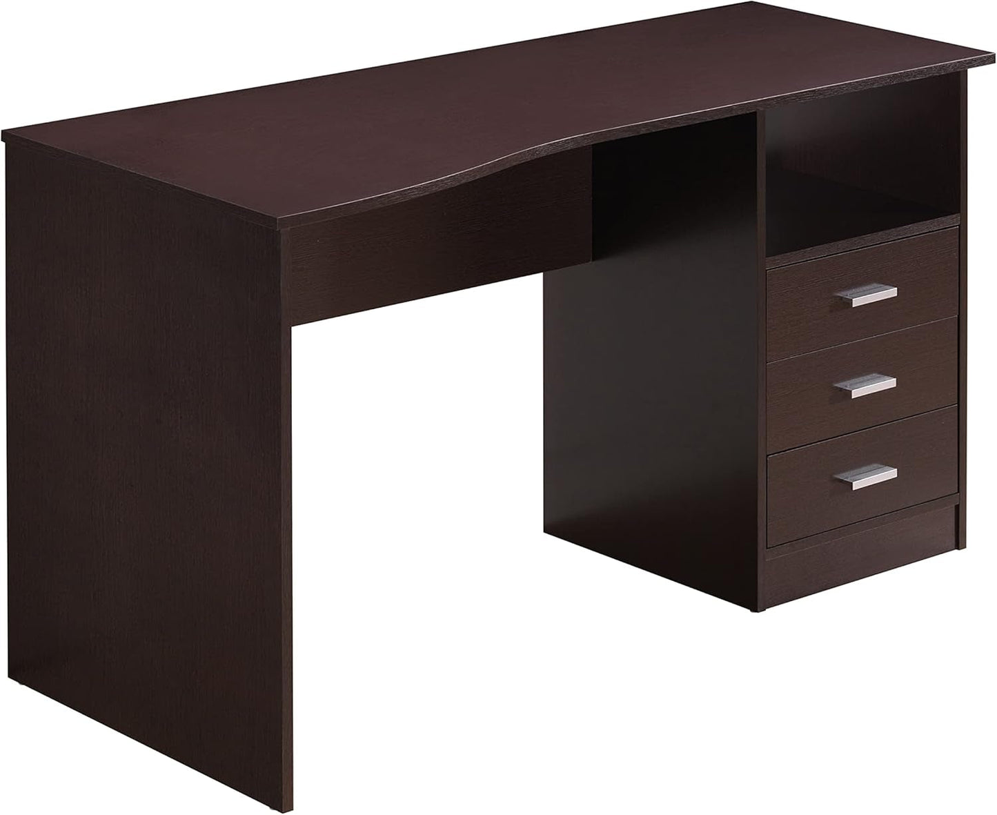 Wenge Computer Desk With 3 Drawers And Side Storage Shelf