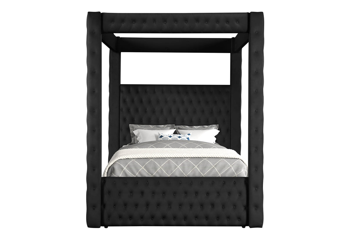 Majestic Canopy Four-poster Queen Bed Tufted Headboard and Footboard