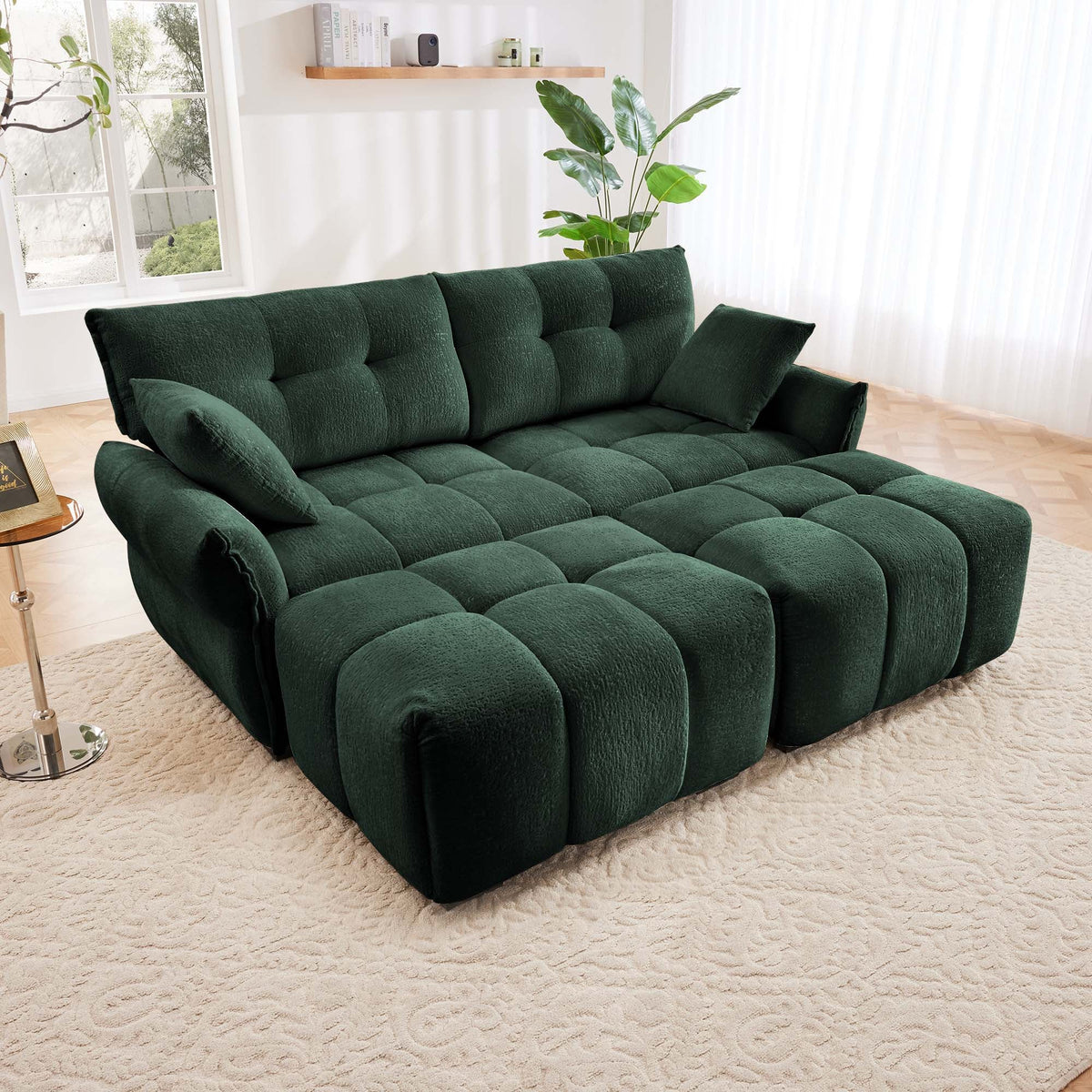 2 Seater Sofa Set with 2 Ottomans and Throw Pillows