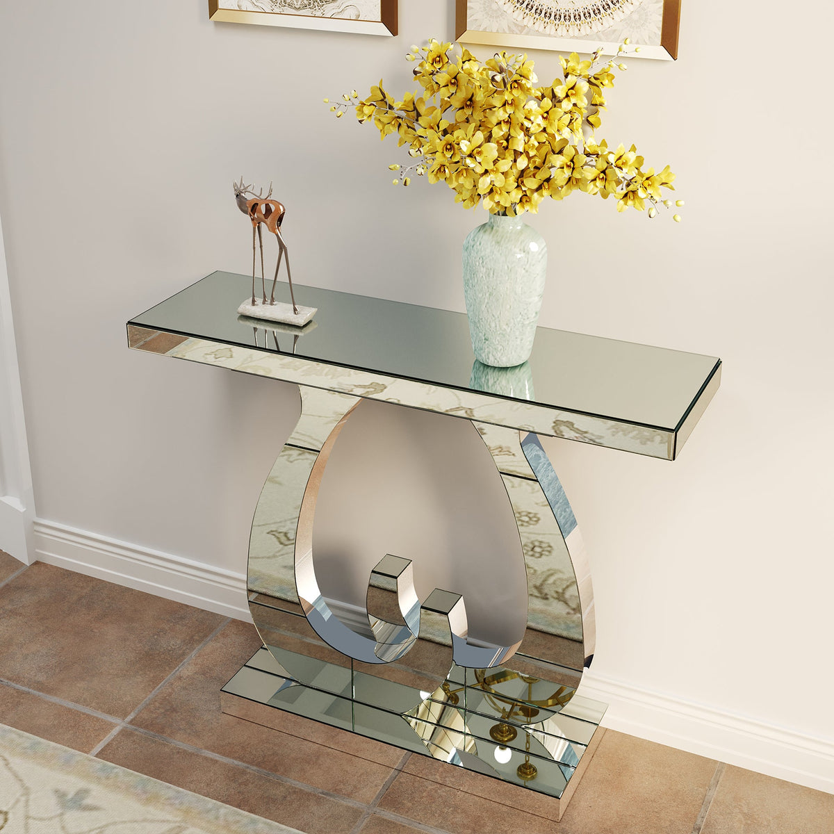 Modern Mirror Side Table - Silver