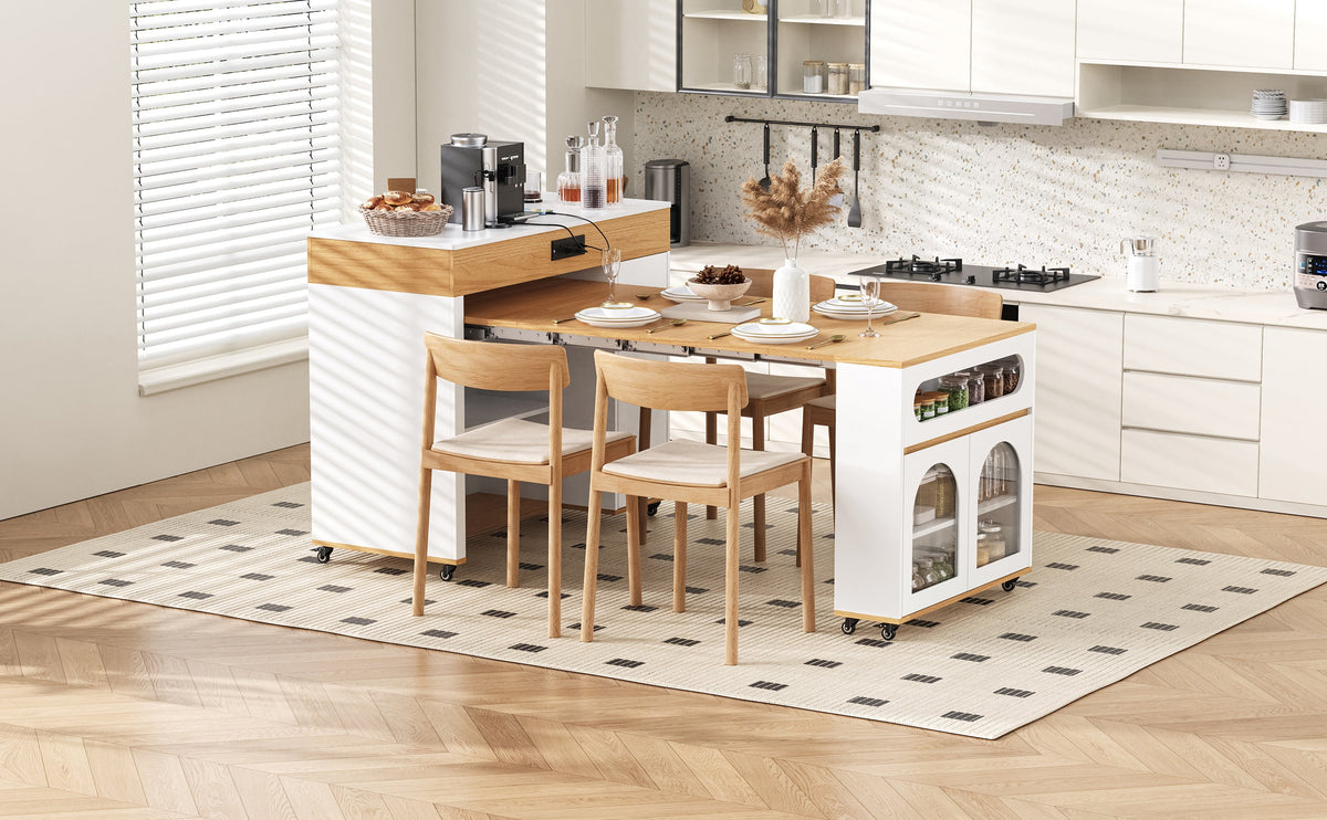 TREXM Extendable Dining Table with Storage and Power Outlet