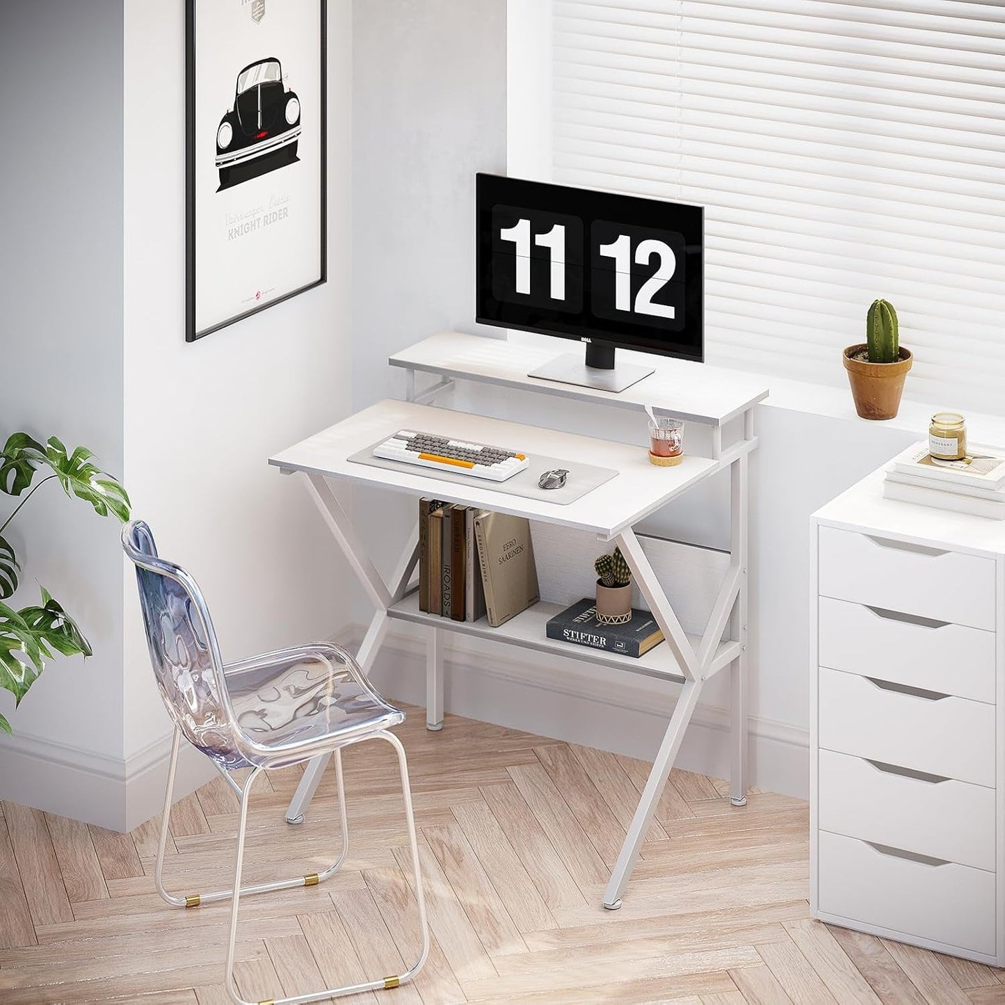 27.5 Inch White Computer Desk With Storage Shelves