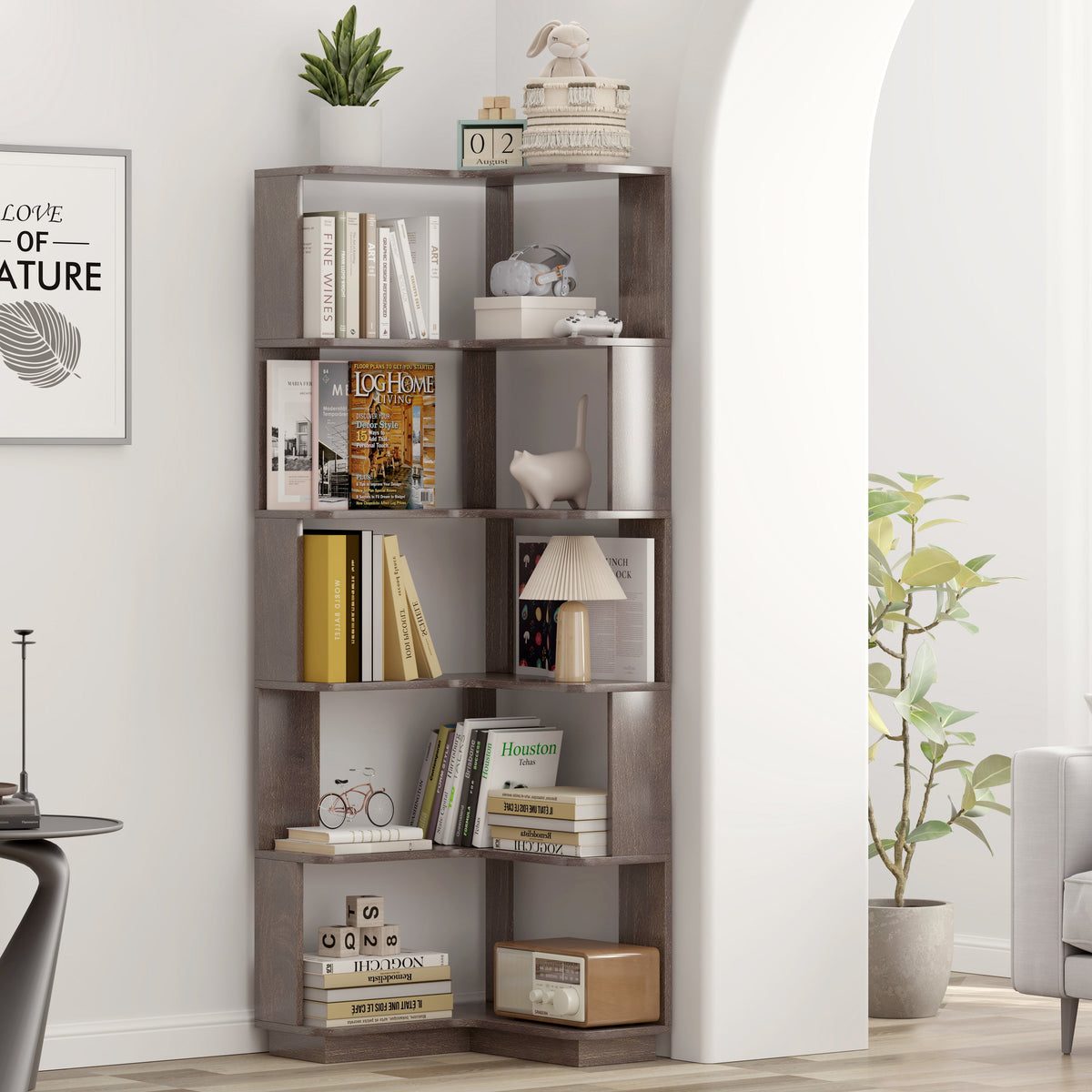 6 Tier Freestanding L-Shaped Corner Bookshelf