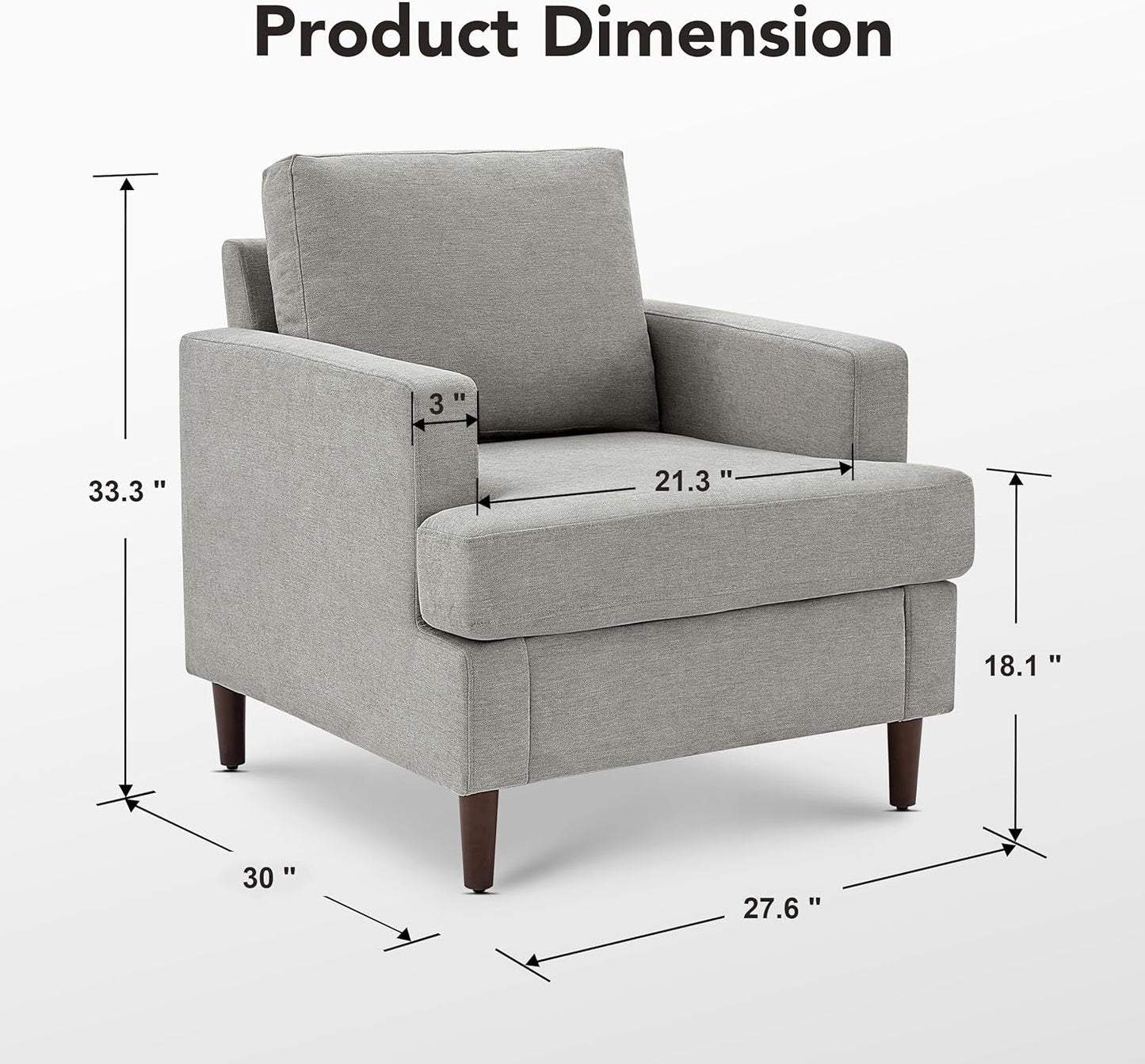Mid Century Linen Grey Upholstered Accent Armchair