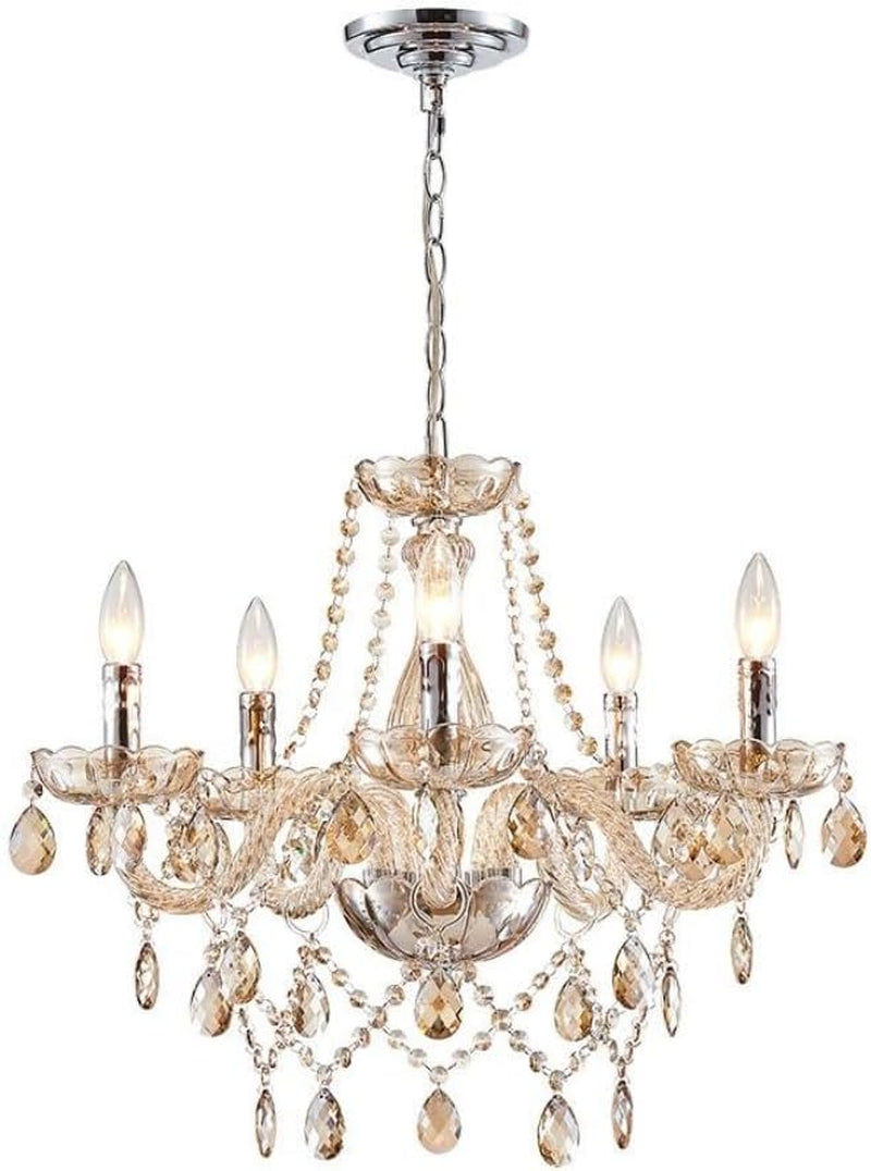 Champagne Crystal Chandelier 5 Light Modern Bedroom elegantly illuminating a stylish interior with sparkling crystals.