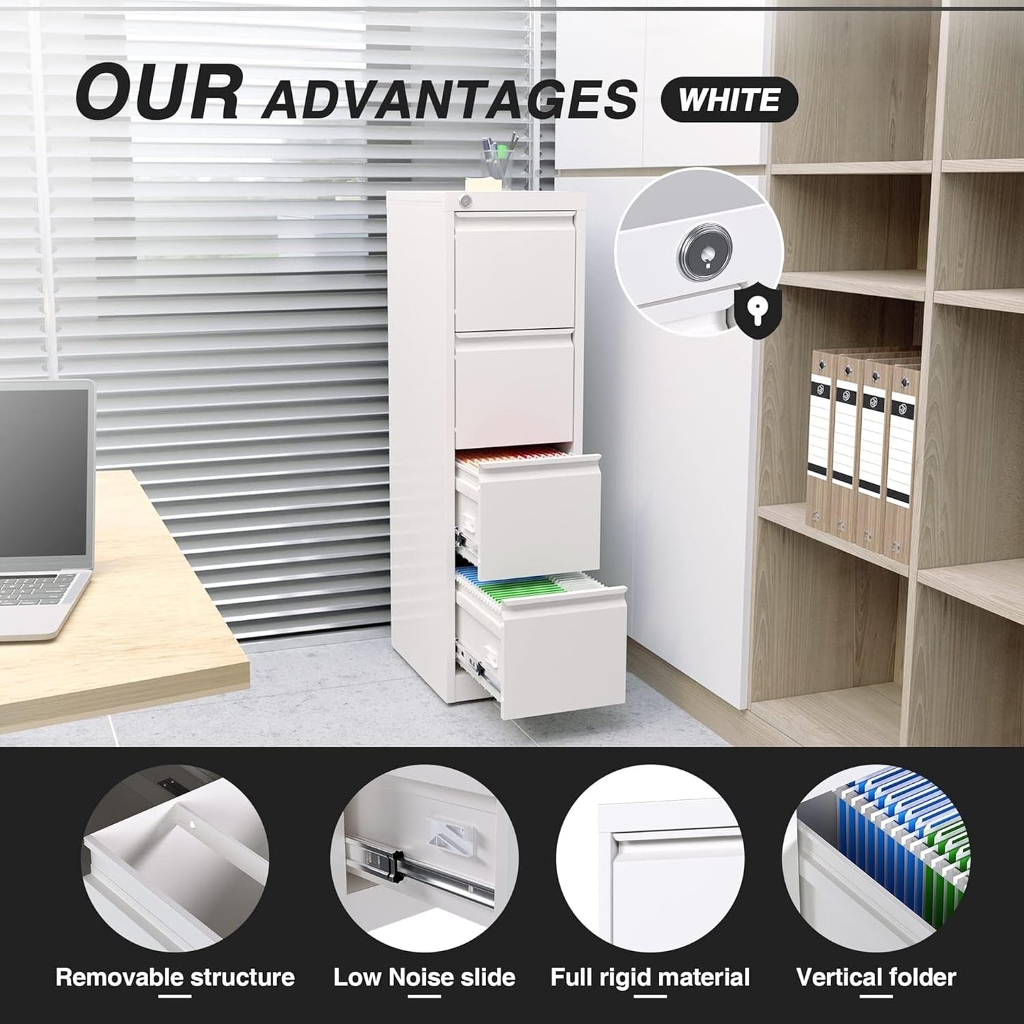 4 Drawer Metal Vertical Locking File Cabinet For Letter And Legal Files