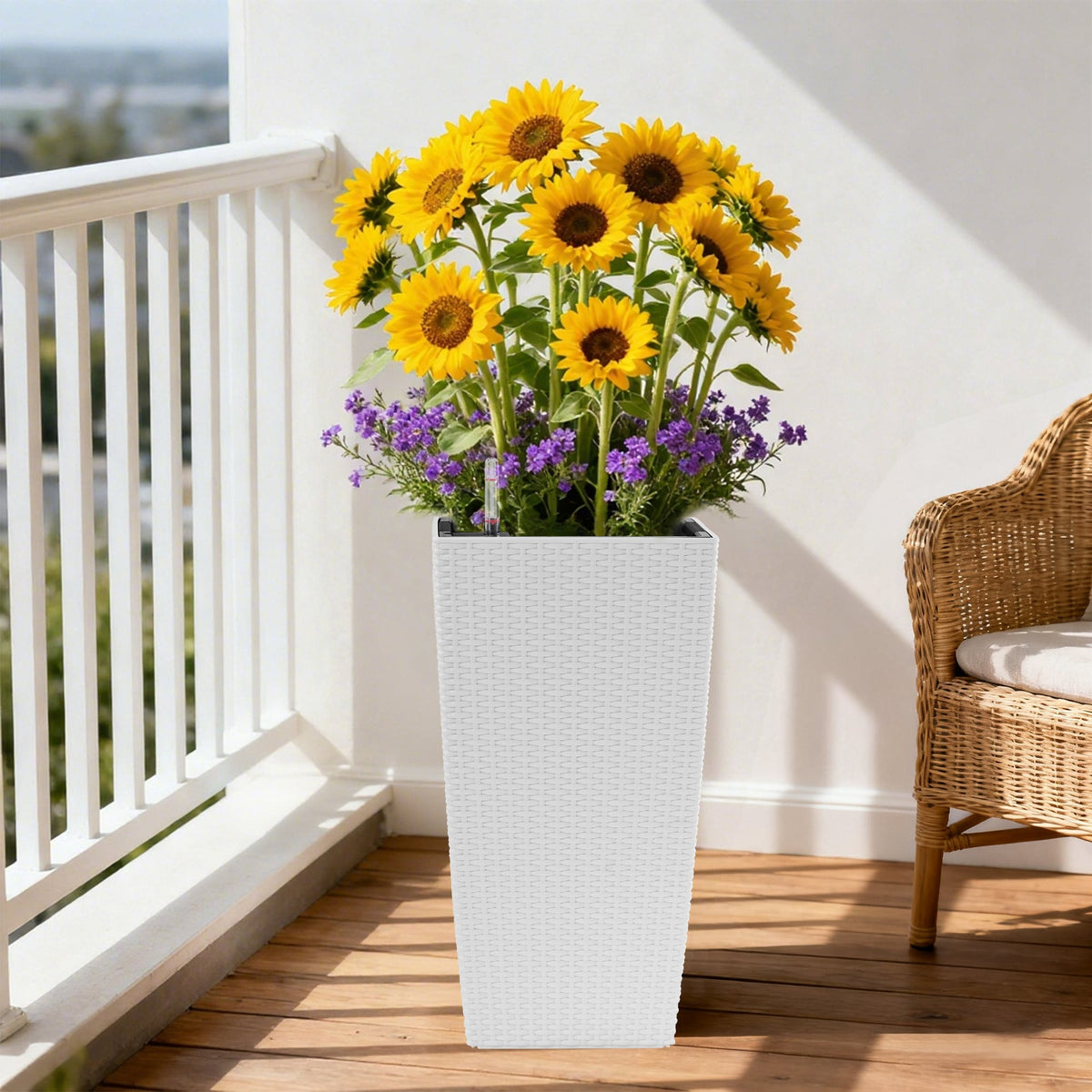 Pack of 2 Square Planter - 22-Inch High Faux Rattan Design