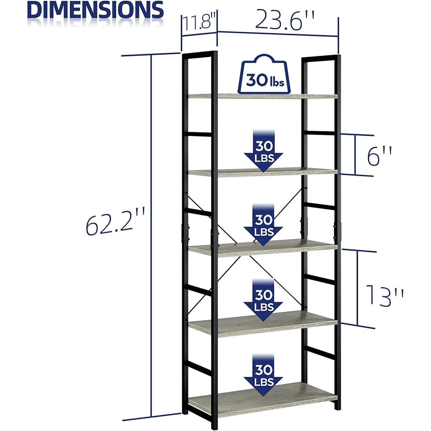 5-Tier Bookshelf for Home Office Scratch-Resistant
