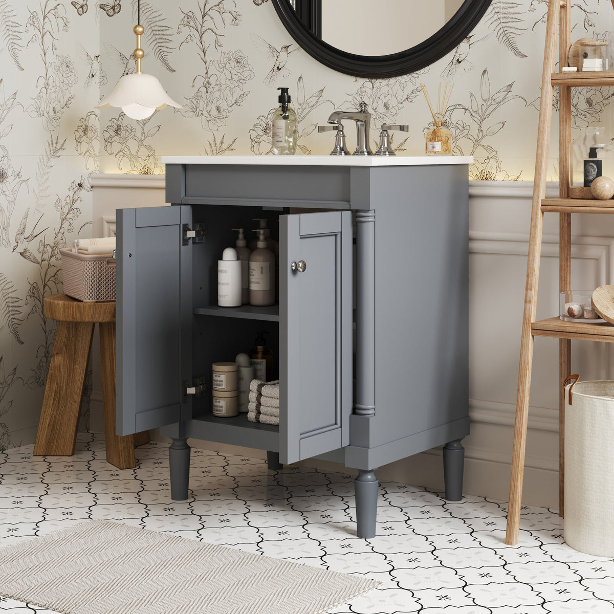 24" Bathroom Vanity with Top Sink and Storage