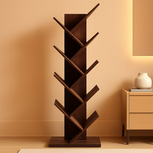 Walnut 9-Tier Tree Bookshelf Space-Saving Corner Shelf