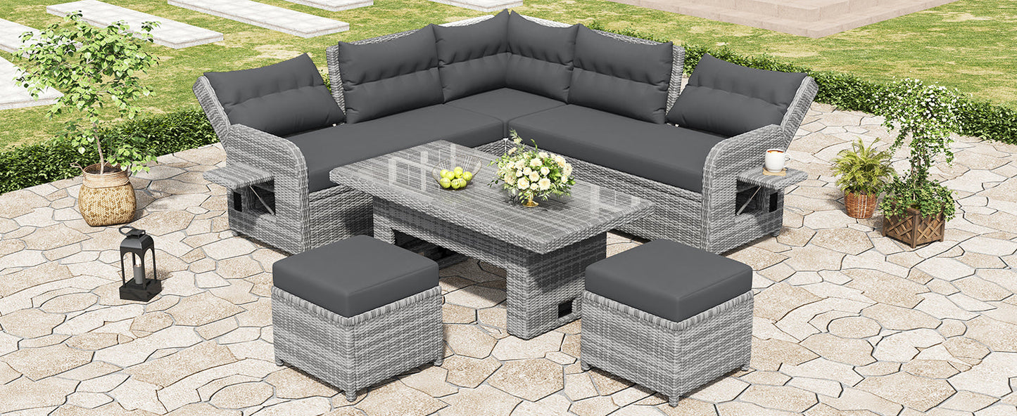 Outdoor Furniture Set Patio Rattan with Recliners and Tables