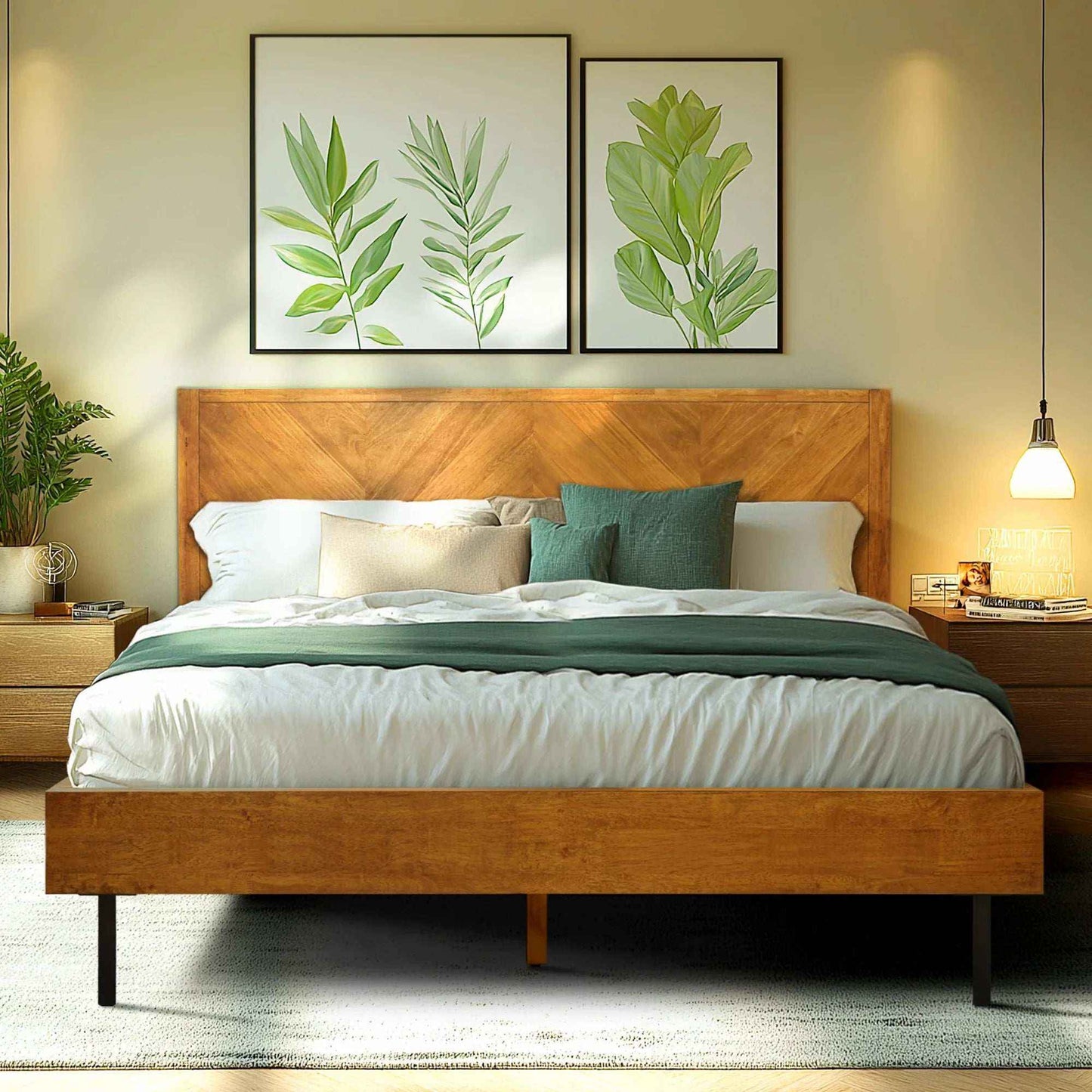 Acacia Solid Wood Bed Frame - Alander Deluxe Platform Bed