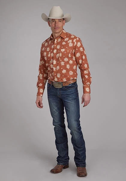 Roper 2282 Cream Floral (Orange) - Men's Western Shirt