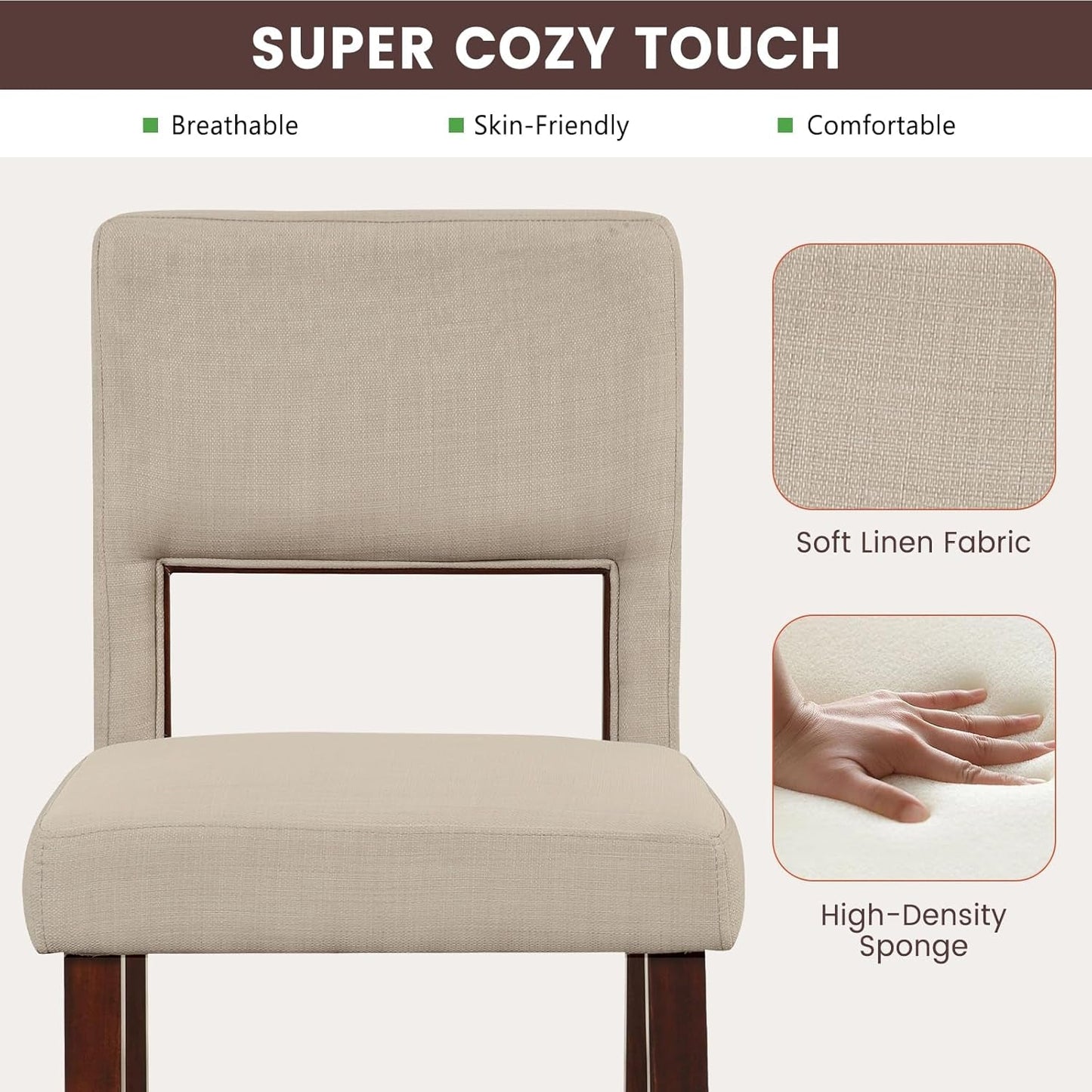 24.5 Inch Counter Height Bar Stools Set Of 4 With Back Upholstered Beige Linen For Kitchen Island