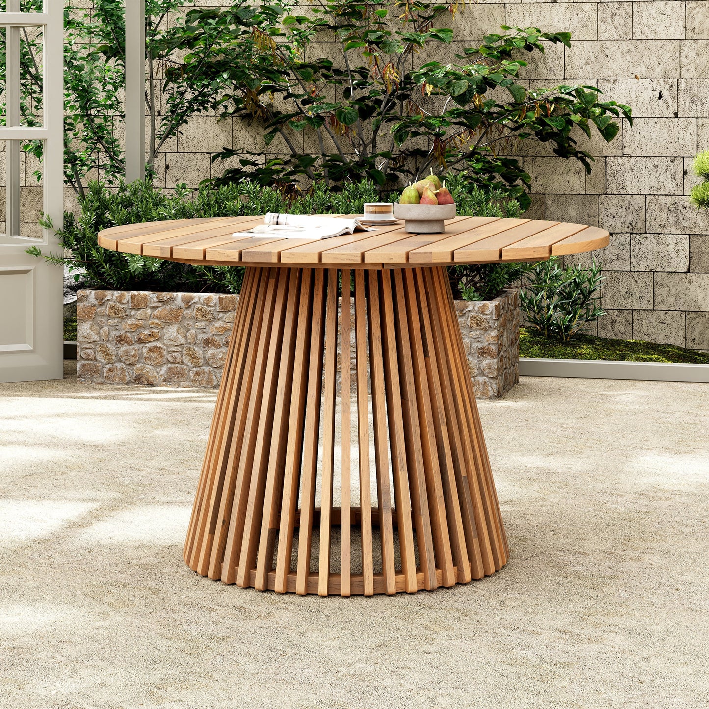 Patio Set Outdoor Acacia Wood Furniture Sets - Braided Dining Chairs & Dining Table