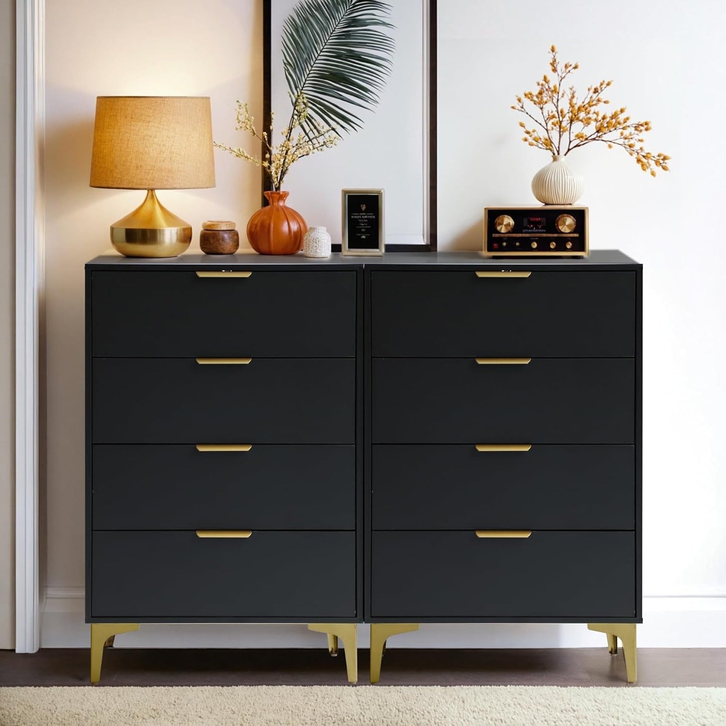 4 Drawer Black Wood Dresser For Bedroom Living Room