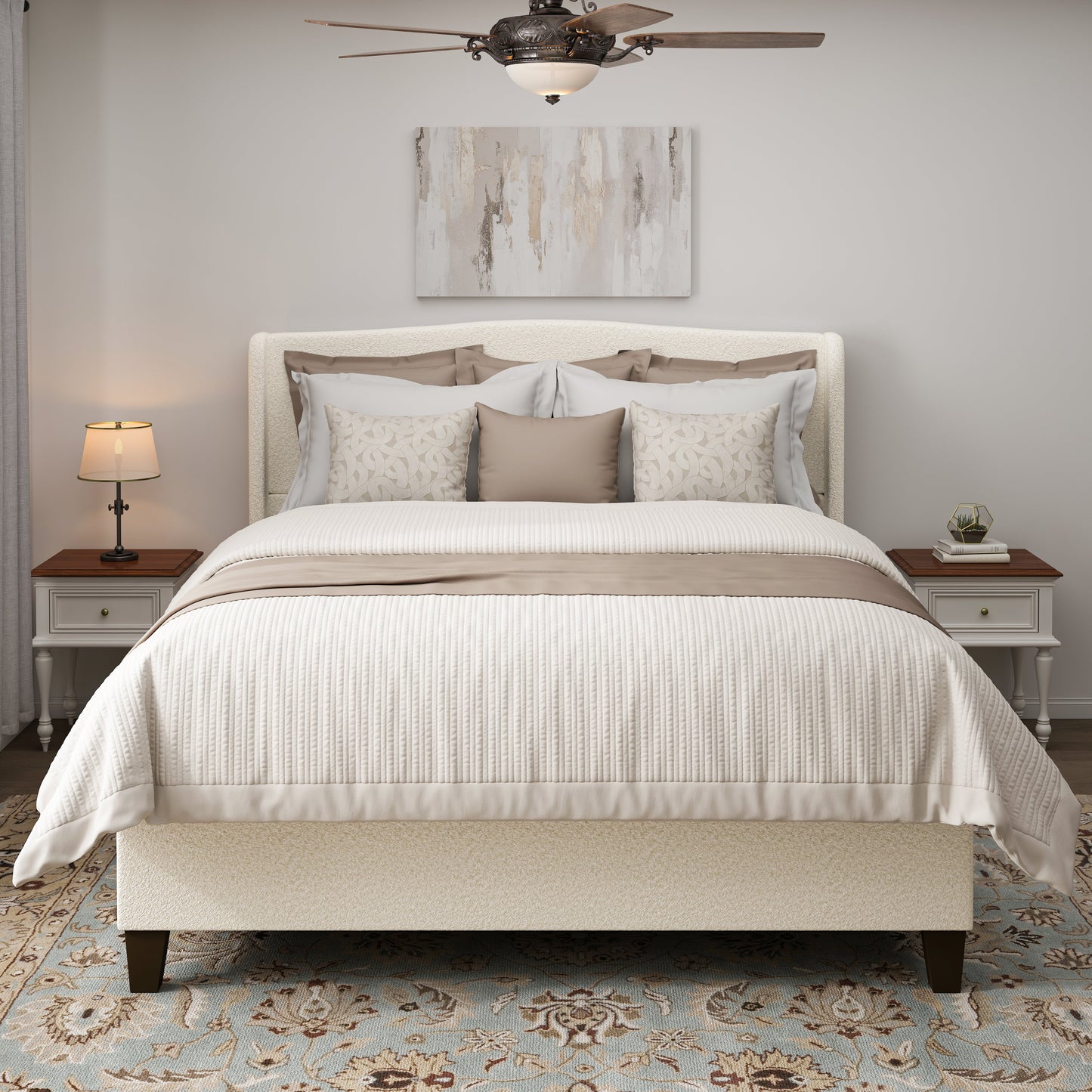 King Size Bed Frame with Upholstered Headboard