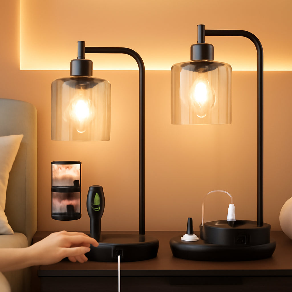 Industrial Table Lamps 2 Pack Black Dimmable USB Ports