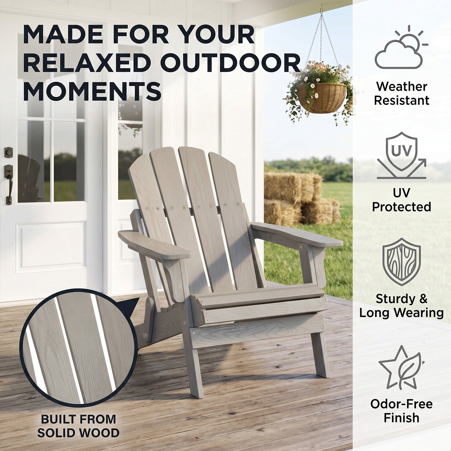 Oversize Embossed Wooden Outdoor Folding Adirondack Chair