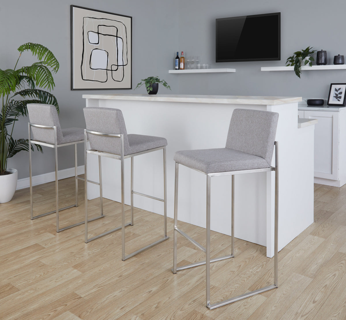 30" Contemporary High Back Barstool in Stainless Steel
