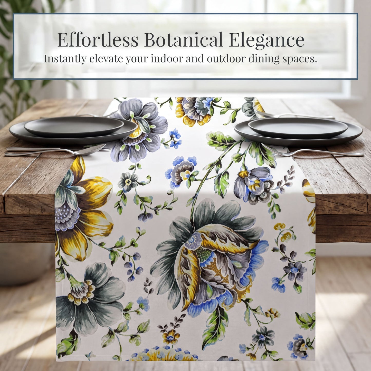 Printed Table Runner - Blue Floral Dining Decor | Handmade Polyester Runner