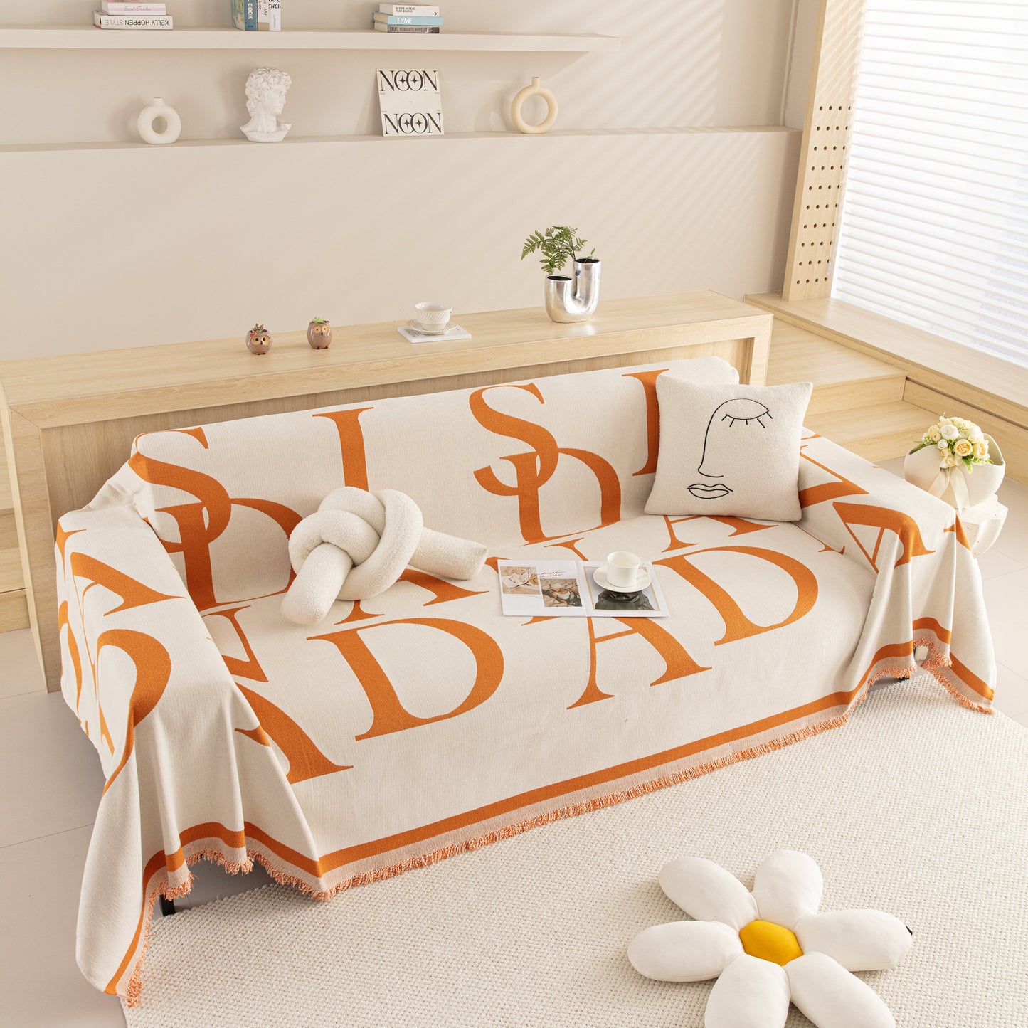 Chenille Jacquard Alphabet Sofa Blanket Cover, L Shape Sofa Cover, Reversible Couch Covers for Dogs