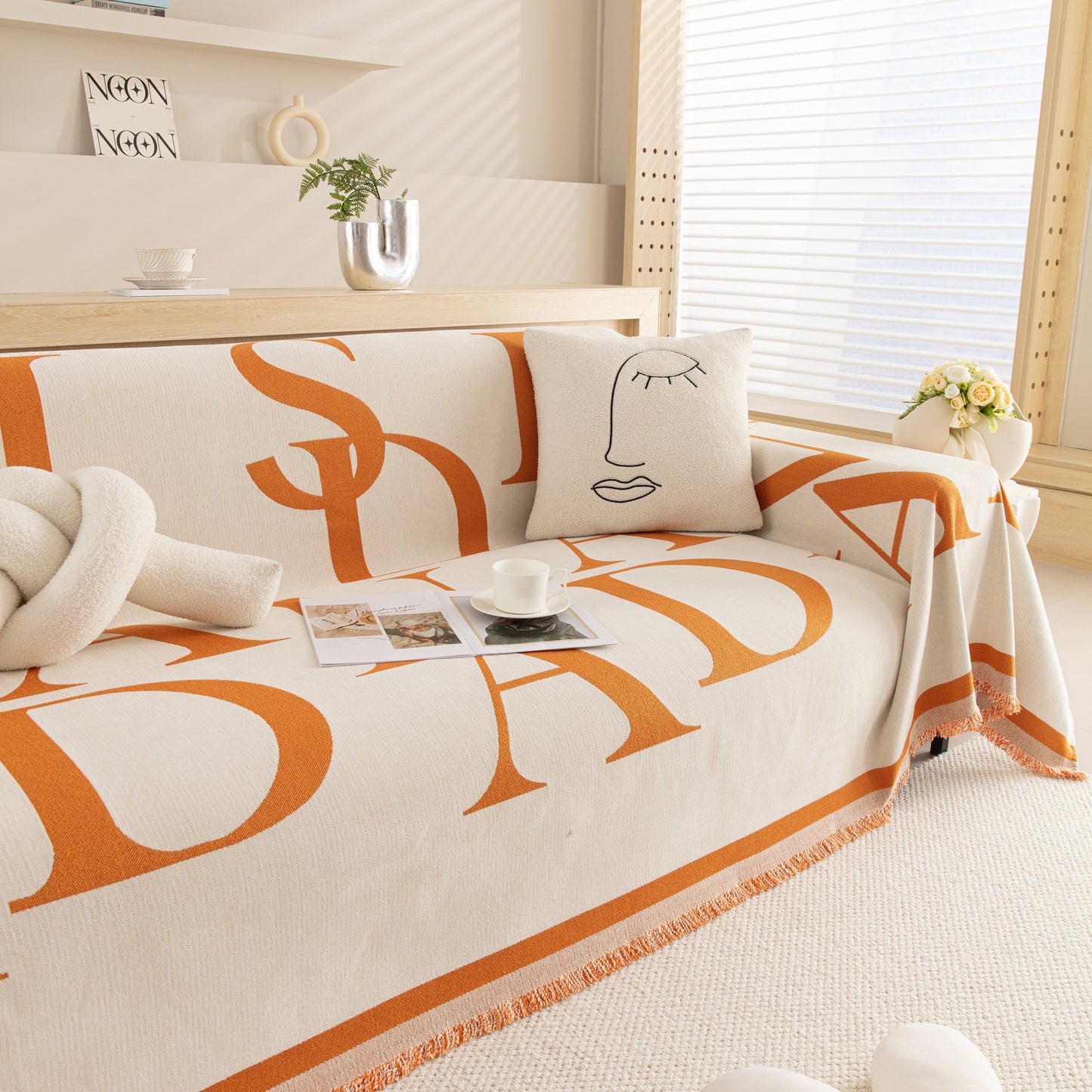 Chenille Jacquard Alphabet Sofa Blanket Cover, L Shape Sofa Cover, Reversible Couch Covers for Dogs