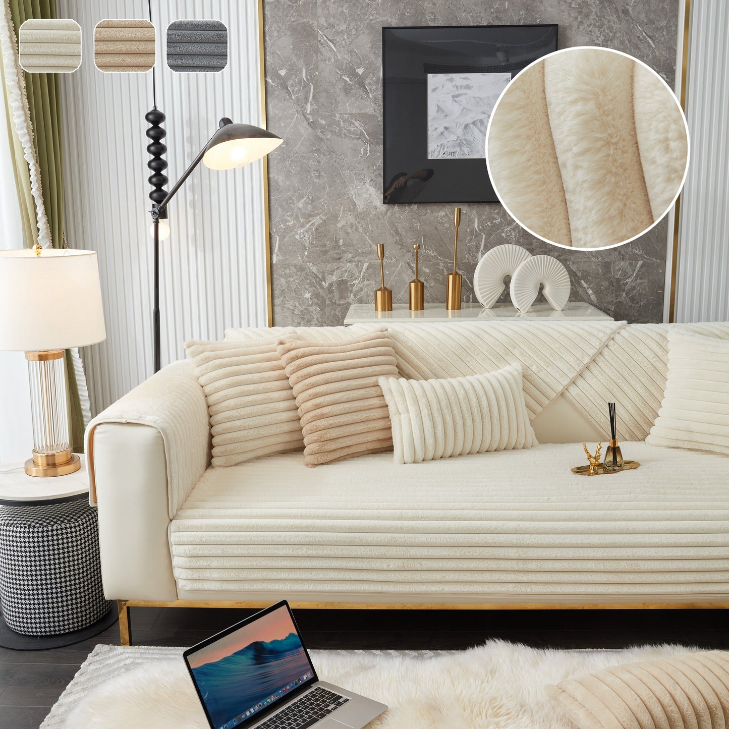Winter Thickened Rabbit Plush Non-slip Sofa Cushion, Faux Fur Fluffy Furniture Protector