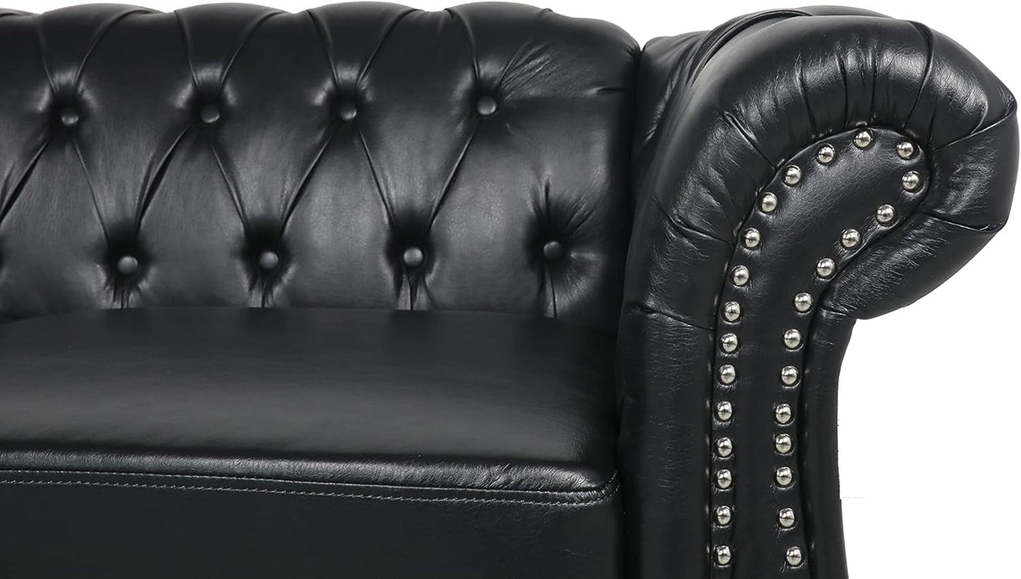 Sectional PU Leather Modular Sofa Couches, Black Tufted Cushions